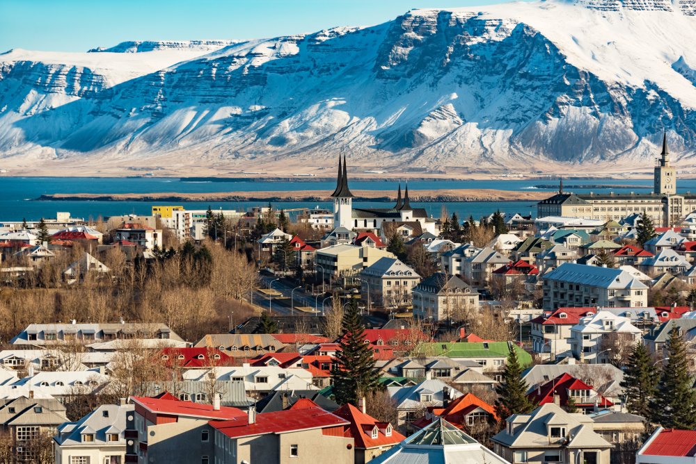 The image showcases a Vibrant urban scene of Reykjavik, Iceland
