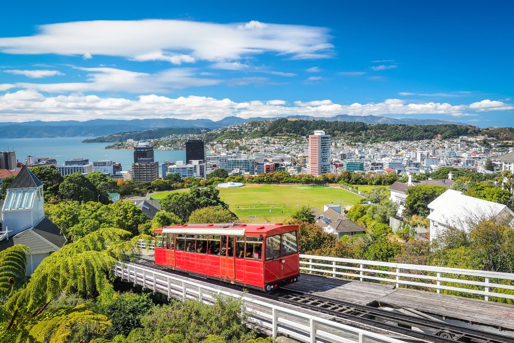 The image showcases a Vibrant urban scene of Wellington, New Zealand