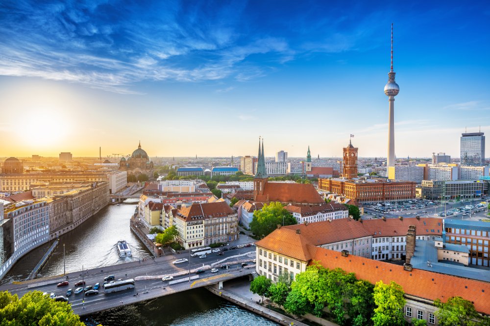 The image showcases a Vibrant urban scene of Berlin, Germany