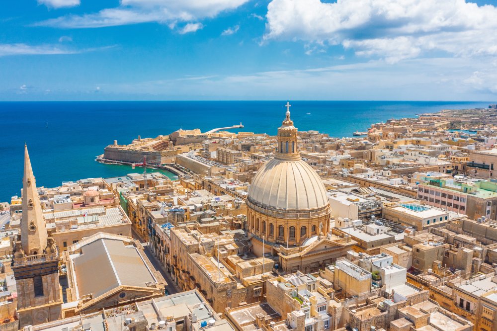 The image showcases a Vibrant urban scene of Valletta, Malta