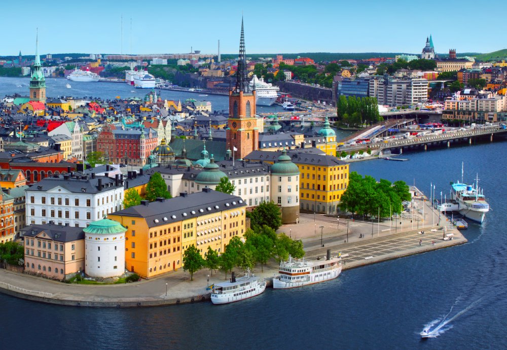 The image showcases a Vibrant urban scene of Stockholm, Sweden