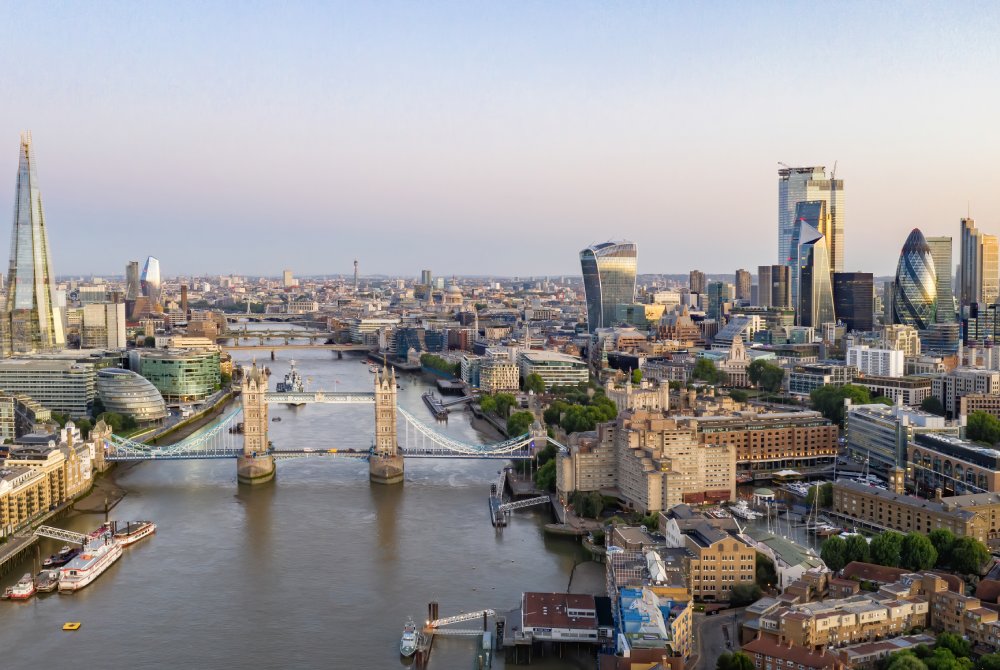 The image showcases a Vibrant urban scene of London, United Kingdom