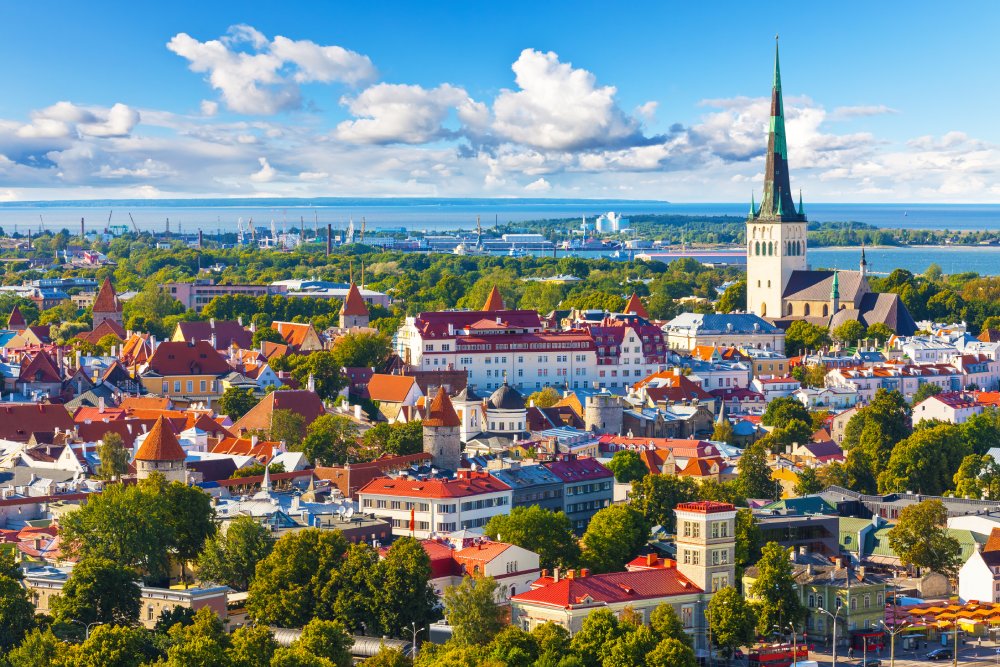 The image showcases a Vibrant urban scene of Tallinn, Estonia