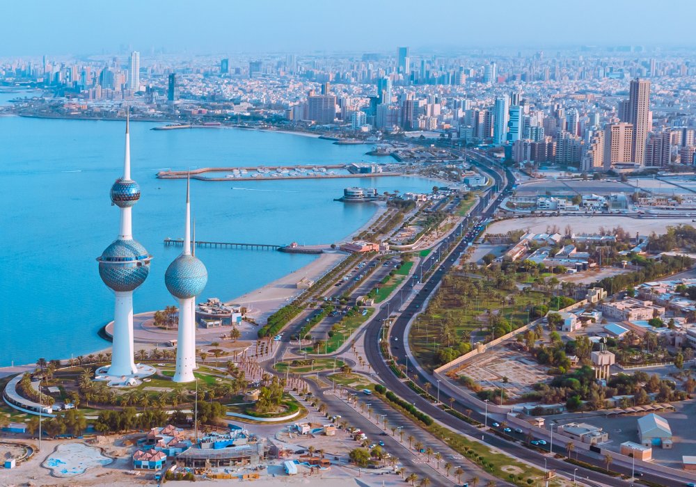 The image showcases a Vibrant urban scene of Kuwait City, Kuwait