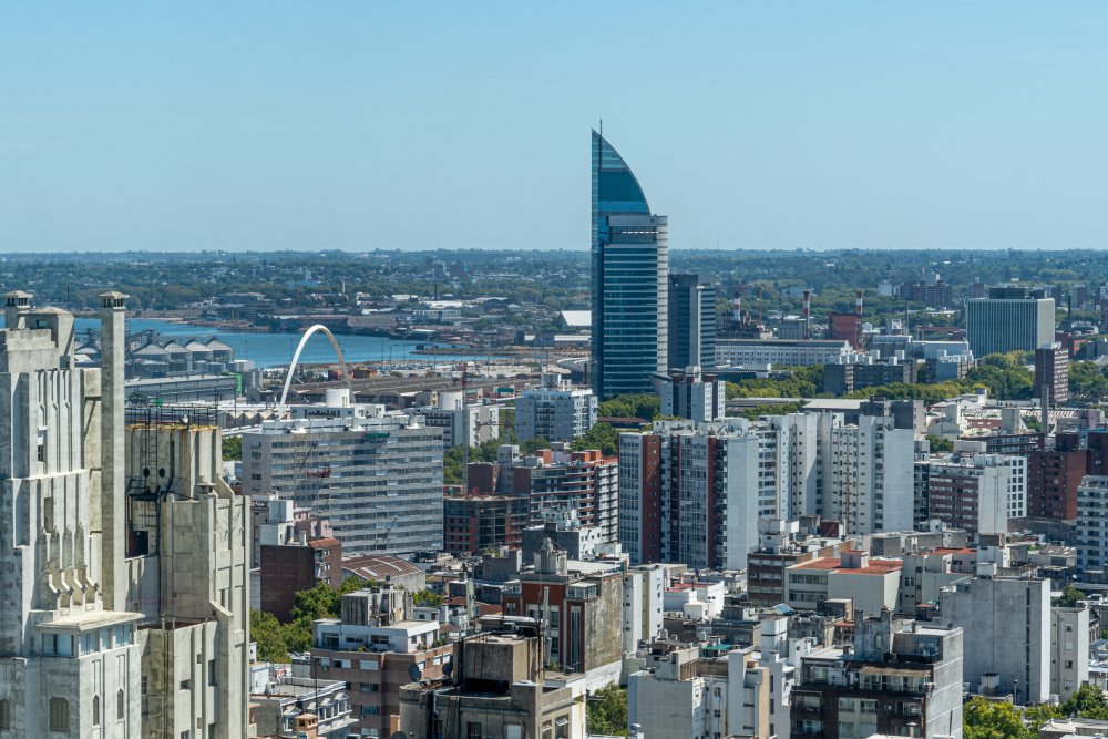 The image showcases a Vibrant urban scene of Montevideo, Uruguay