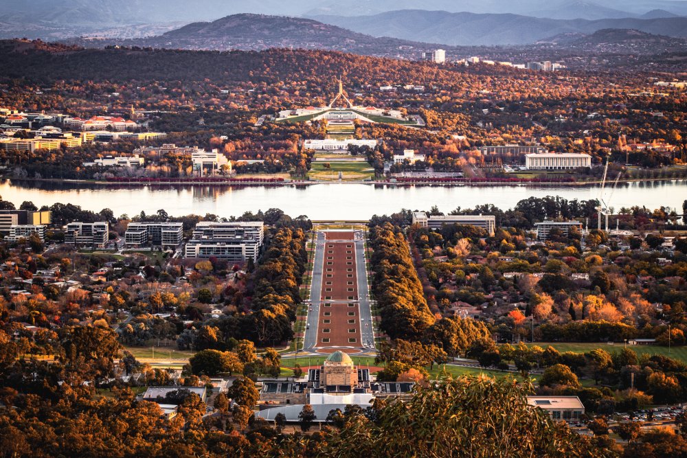 The image showcases a Vibrant urban scene of Canberra, Australia