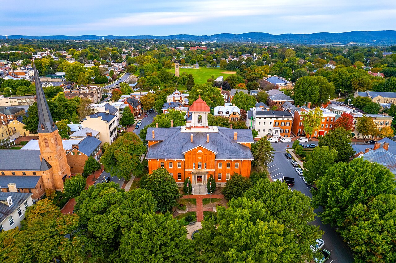 Aerial photograph of Frederick, Maryland's city hall