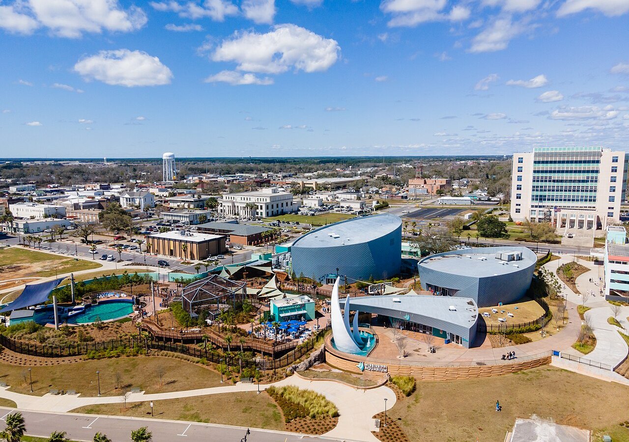An aerial view of the Mississippi Aquarium in 2022