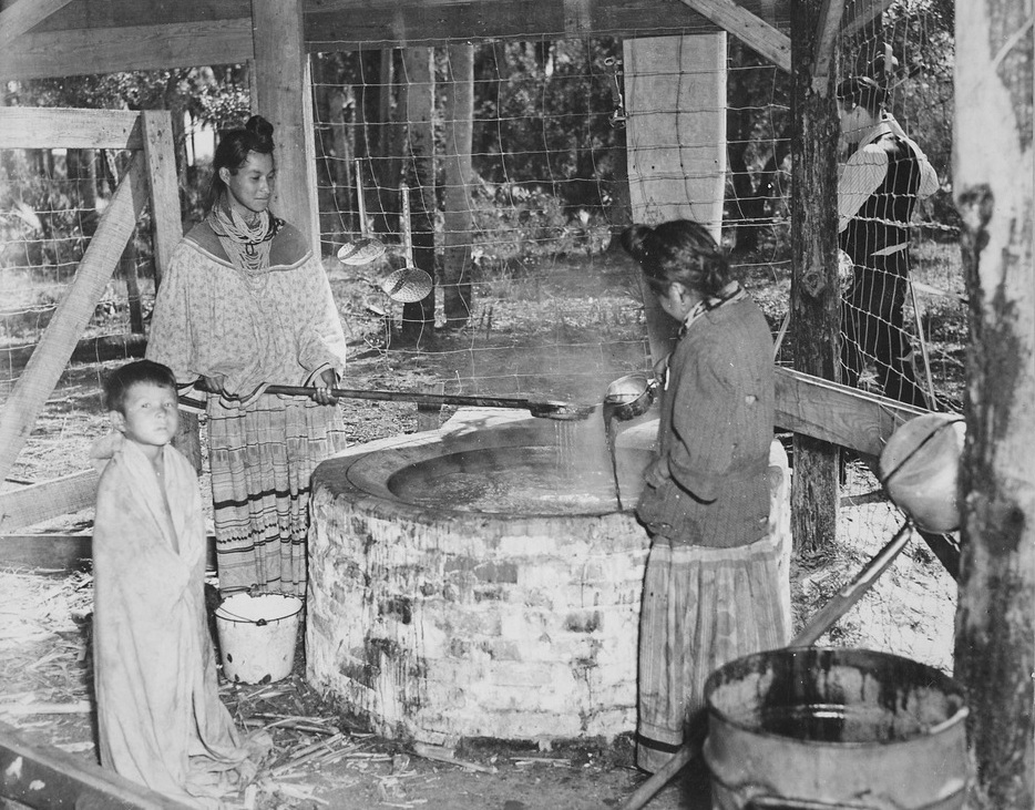 Two Seminole Women Cooking Cane Syrup
