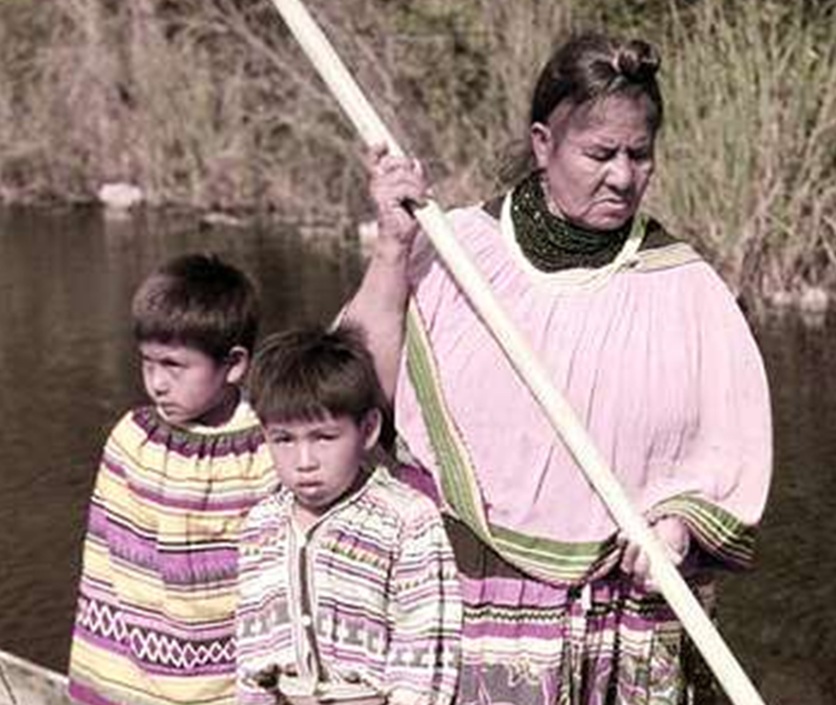 Seminole woman and children gigging frogs near the Tamiami Trail - 1951