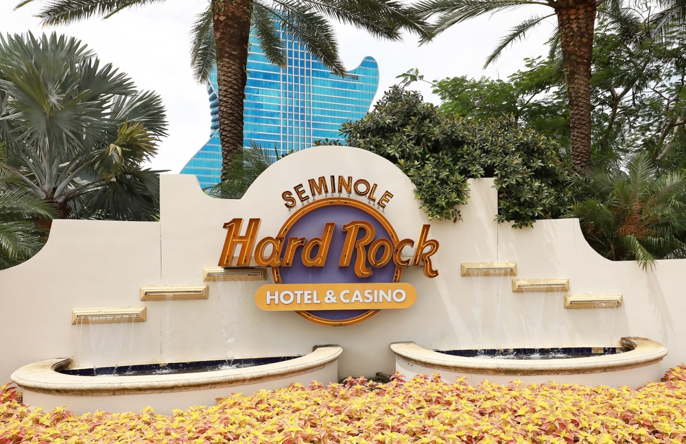 Entrance sign to the Seminole Hardrock Hotel and Casino - 2021