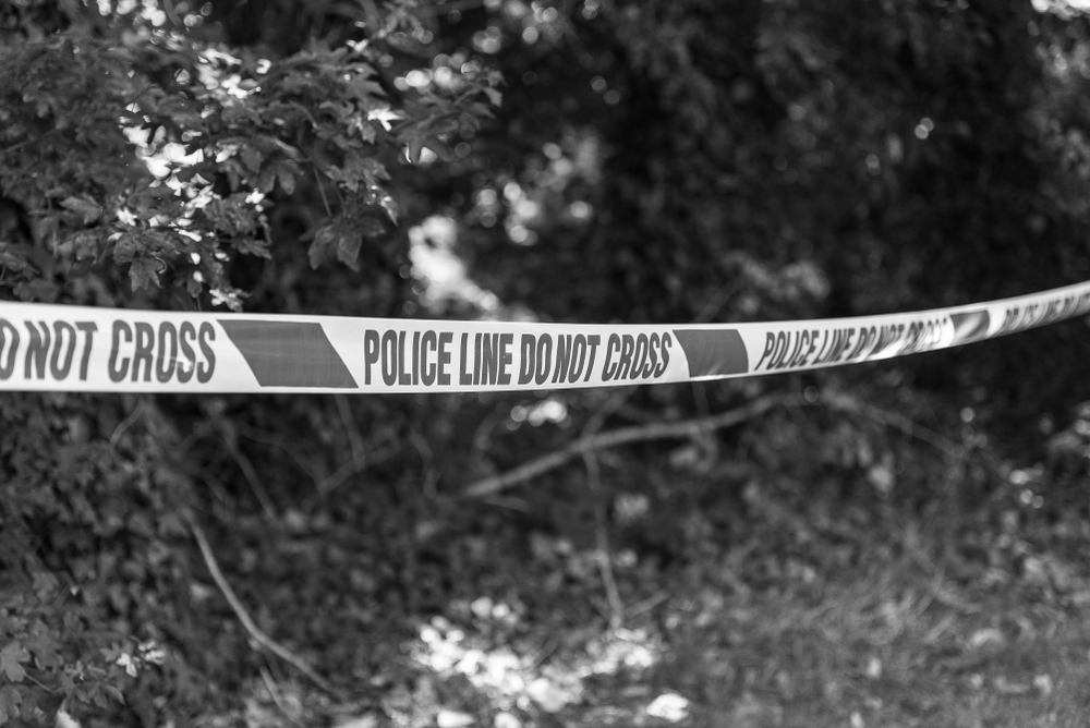 Crime scene - surrounded by blue police line