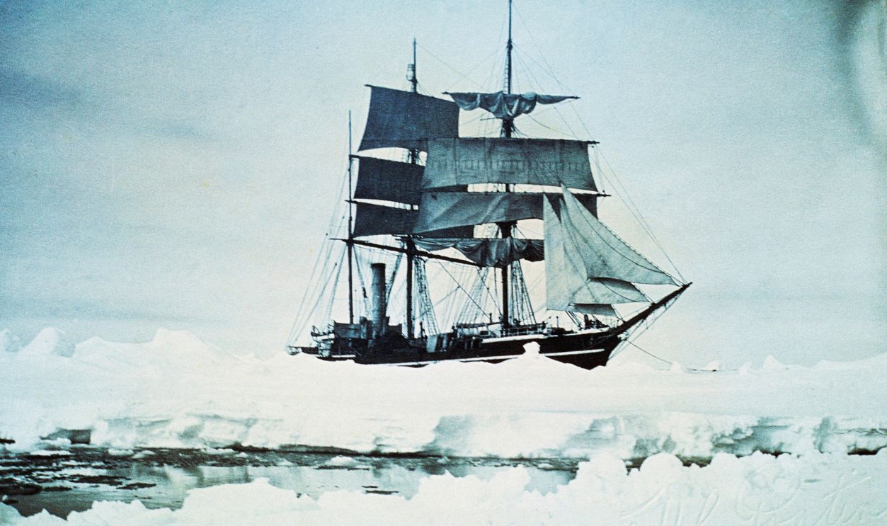 Terra Nova exploration ship in ice in Antarctic