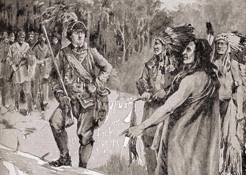 The meeting between Major Rogers and Chief Pontiac in 1760