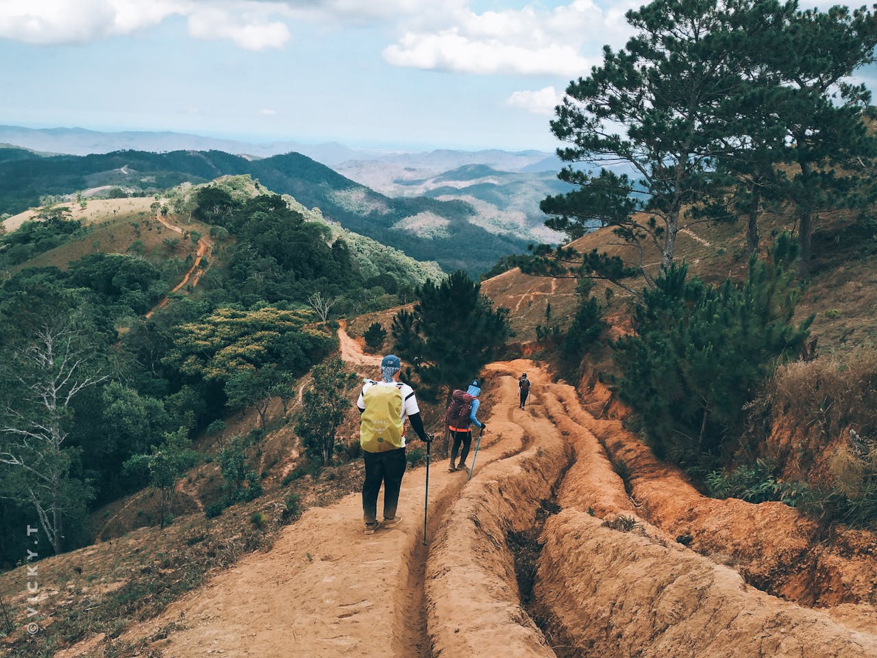 People hiking on mountain