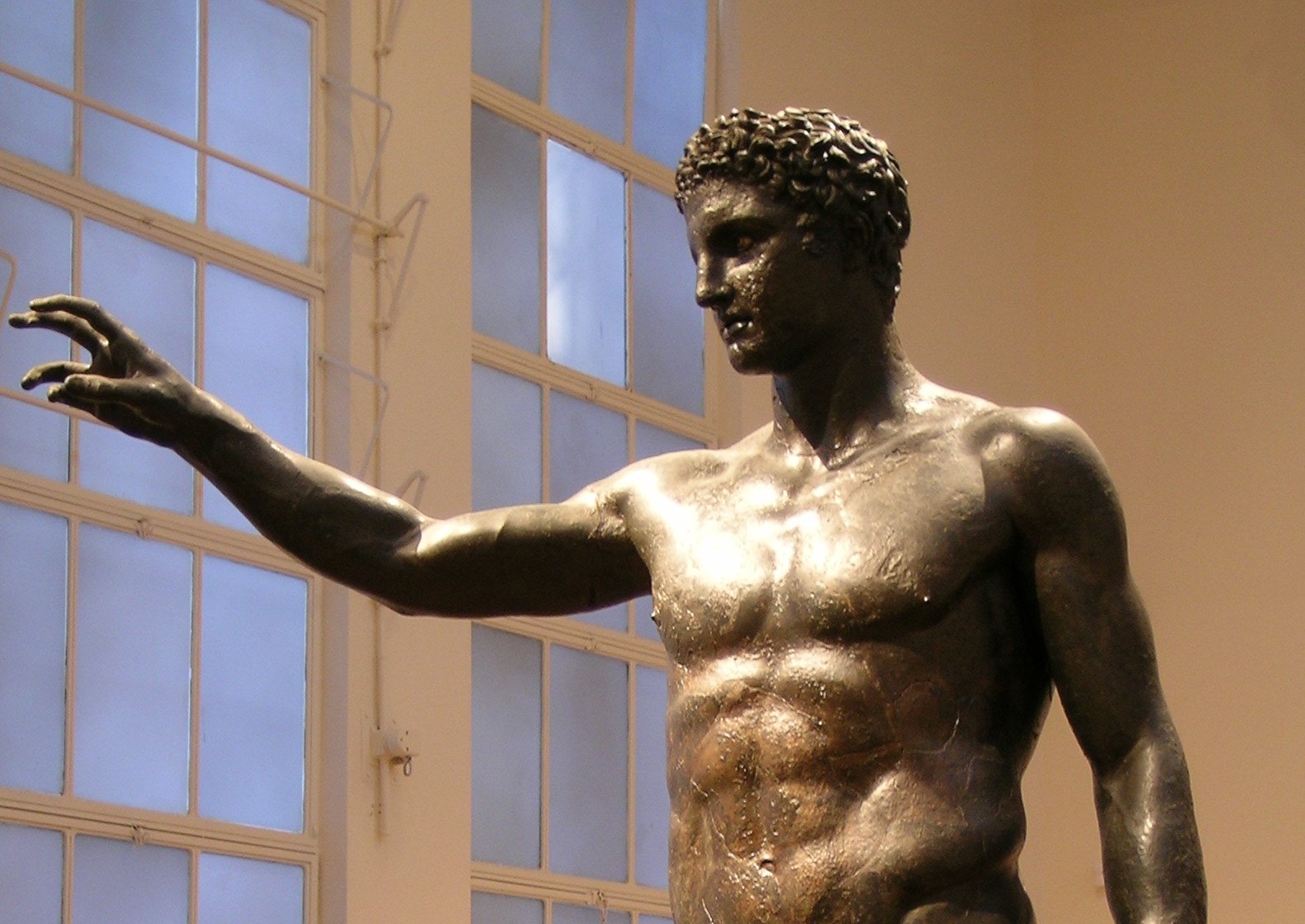Front view of bronze statue recovered from Antikythera