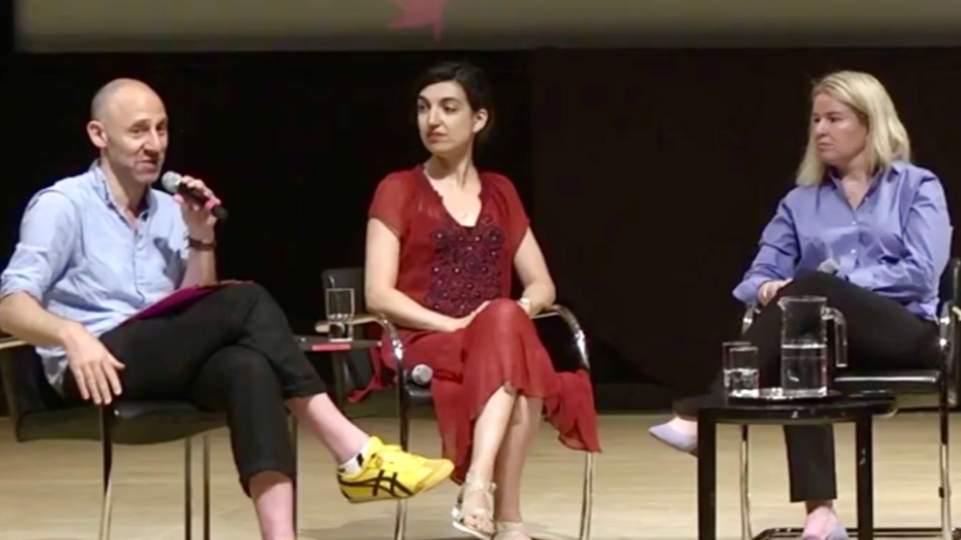 File:David Levine Elif Batuman Virginia Heffernan Brooklyn Museum 2018.jpg
