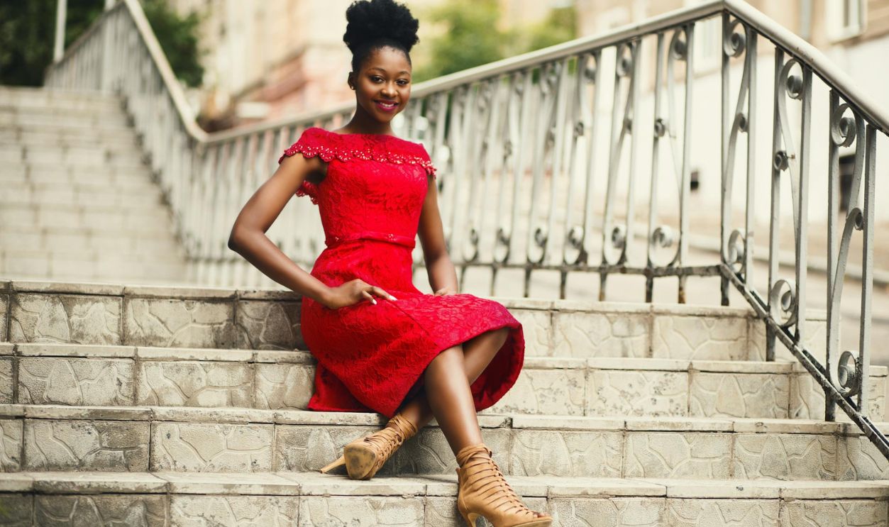 woman in red dress
