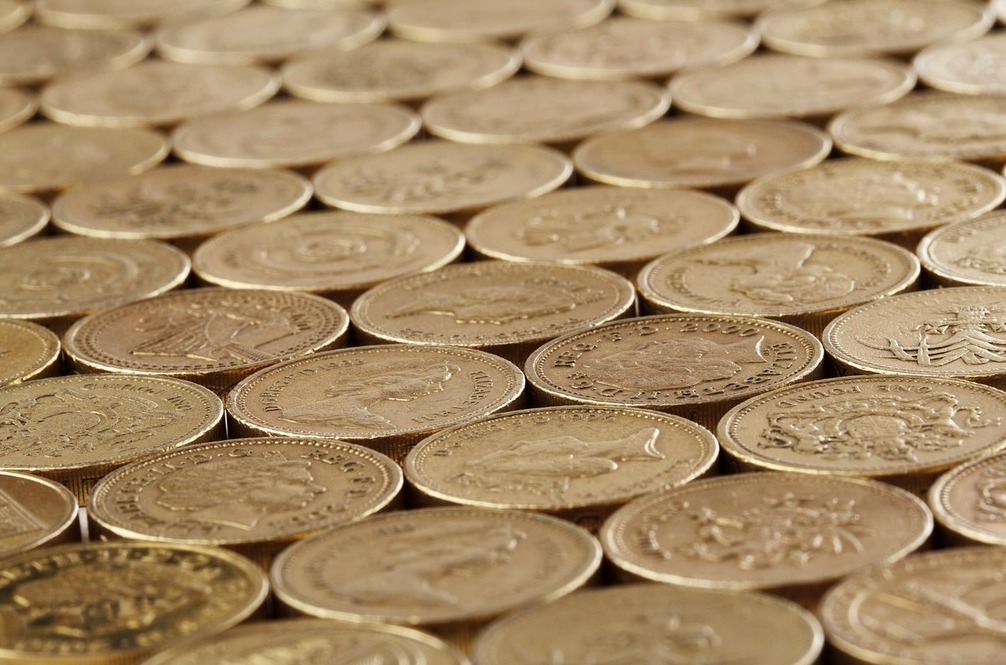 Closeup of gold coins