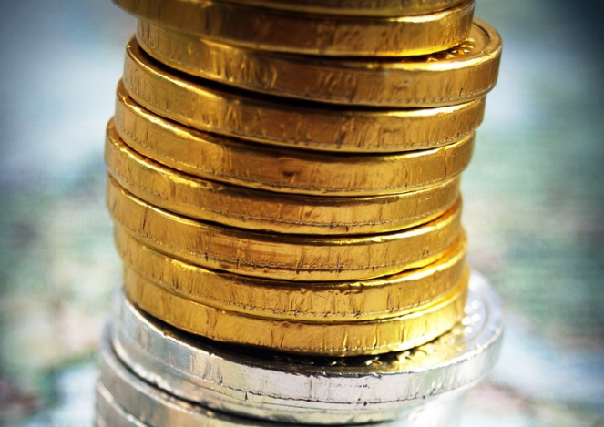 Closeup of gold coins