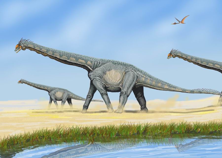 Illustration of Alamosaurus in a Prehistoric Landscape