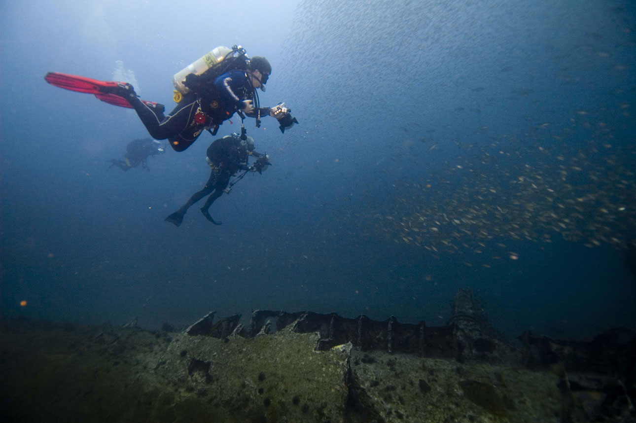 Wreck diving on the U-352 in 2008.