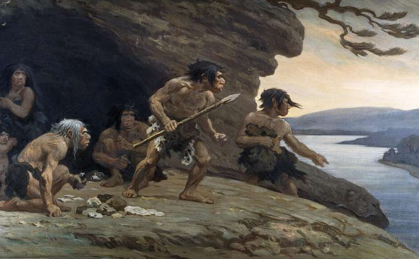 Mural of a Neanderthal family