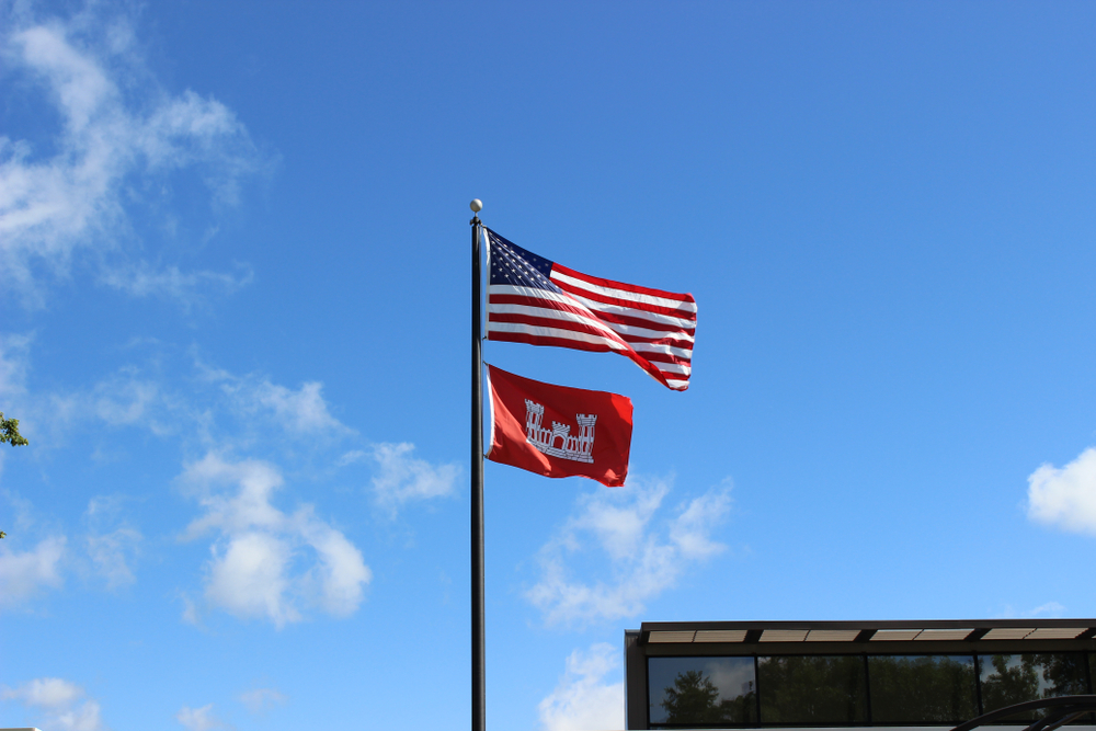 American Flag and U.S. Army Corps of Engineers Flag Flying