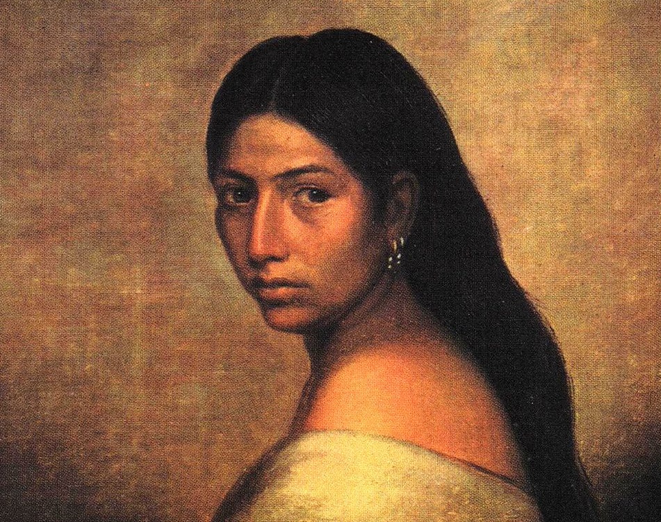 Portrait of a young Choctaw woman her body turned to the left - 1850