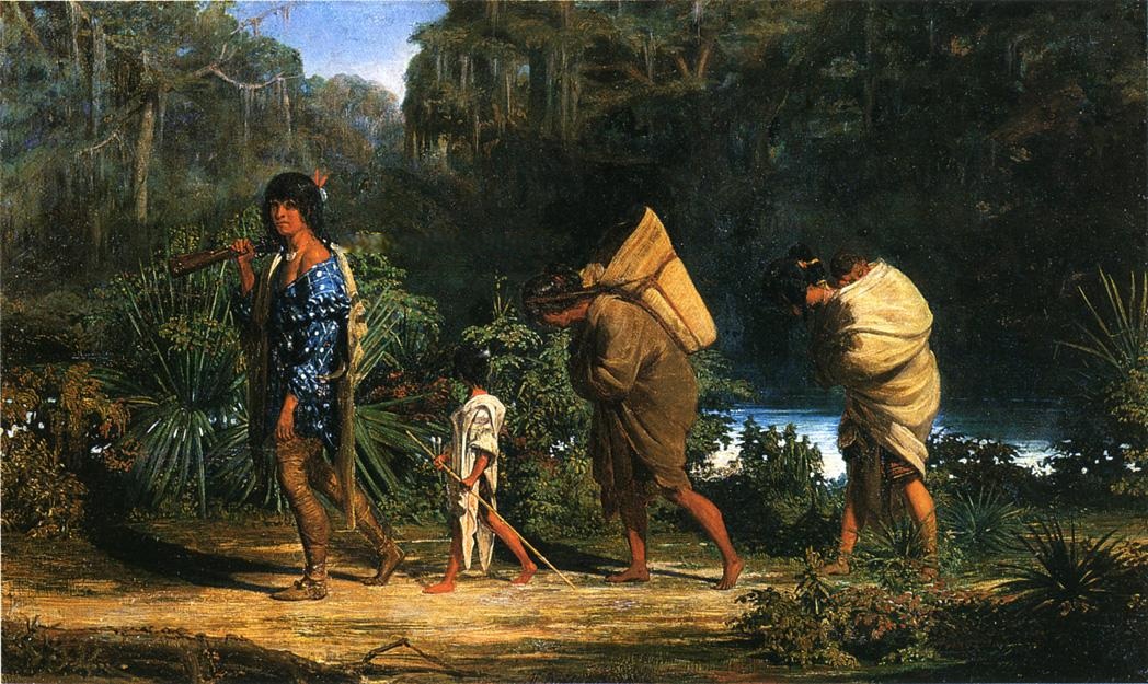 Louisiana Indians Walking Along A Bayou