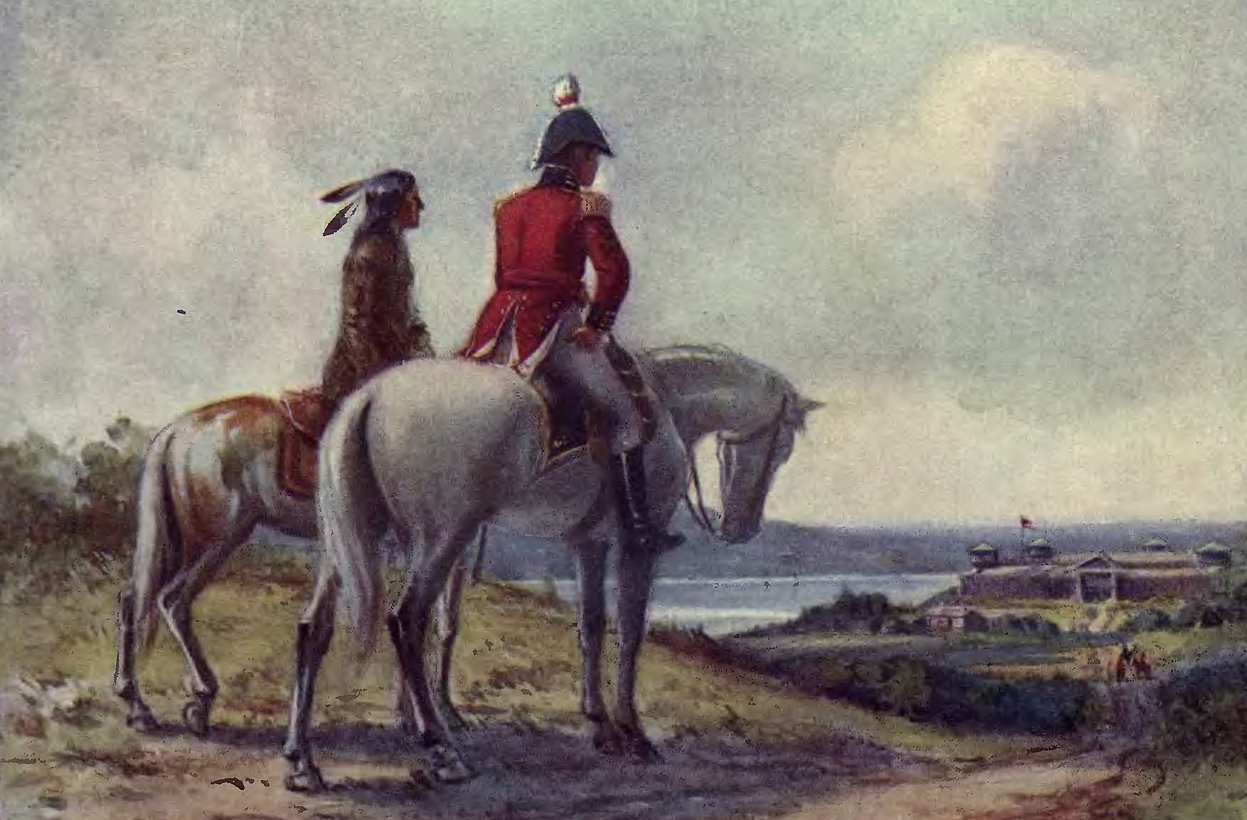 Painting of Tecumseh and Isaac Brock looking at Detroit in the War