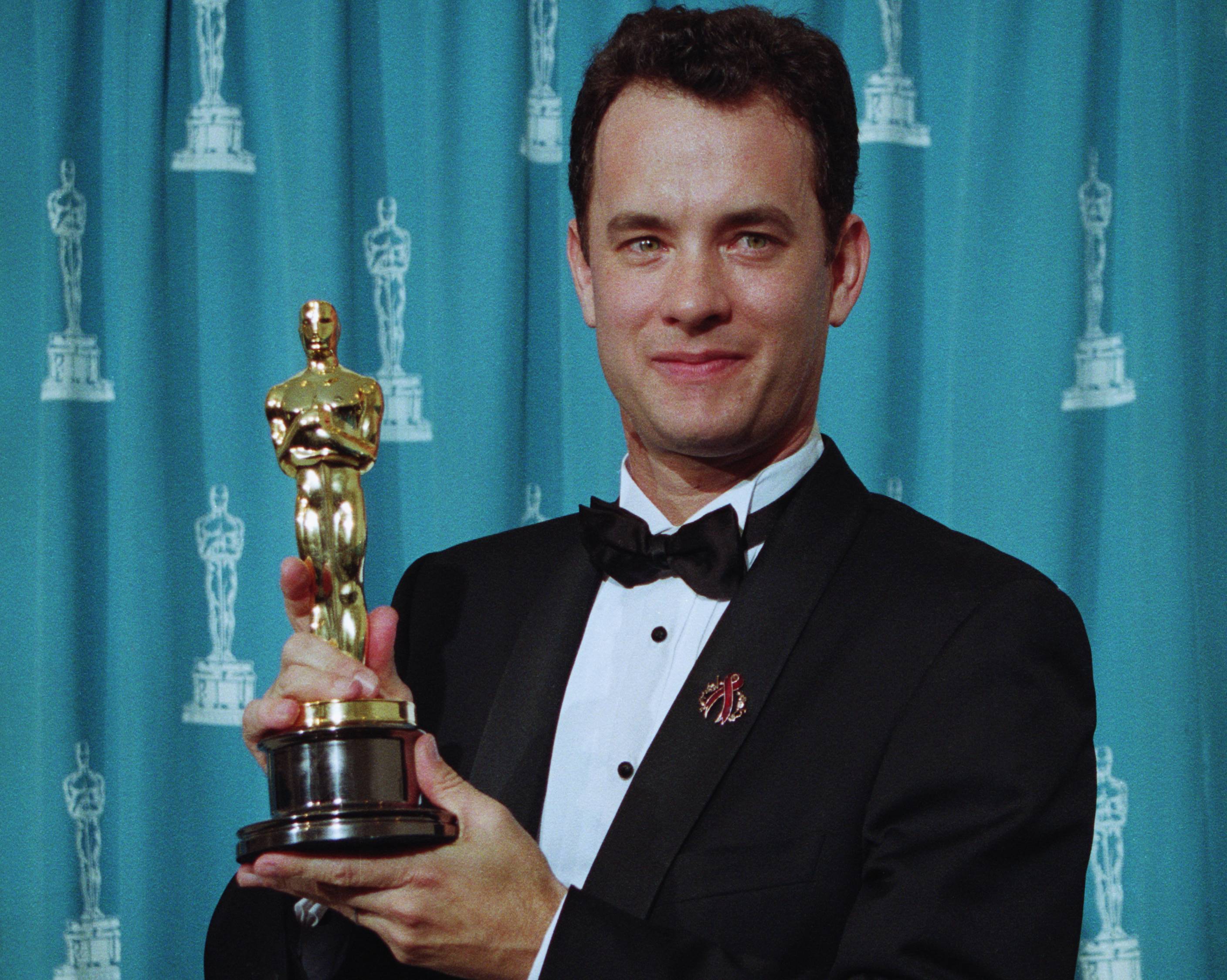 Tom Hanks Holding His Oscar for 