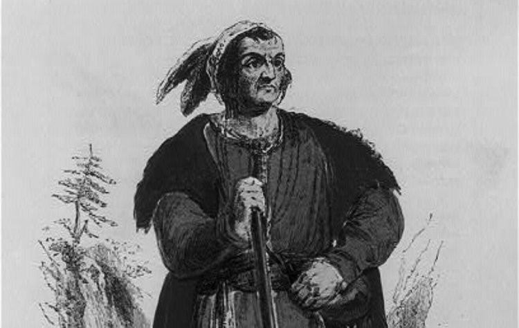 Print shows Tecumseh, full-length portrait, standing, facing slightly right