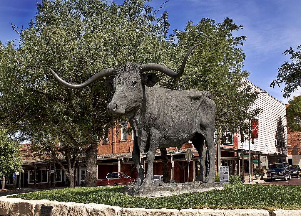 Longhorn Statue on Front Street, Dodge City, Kansas. Front Street & 2nd Avenue.