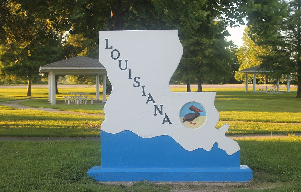 Louisiana sign at Madison Parish visitor center east of Tallulah, LA