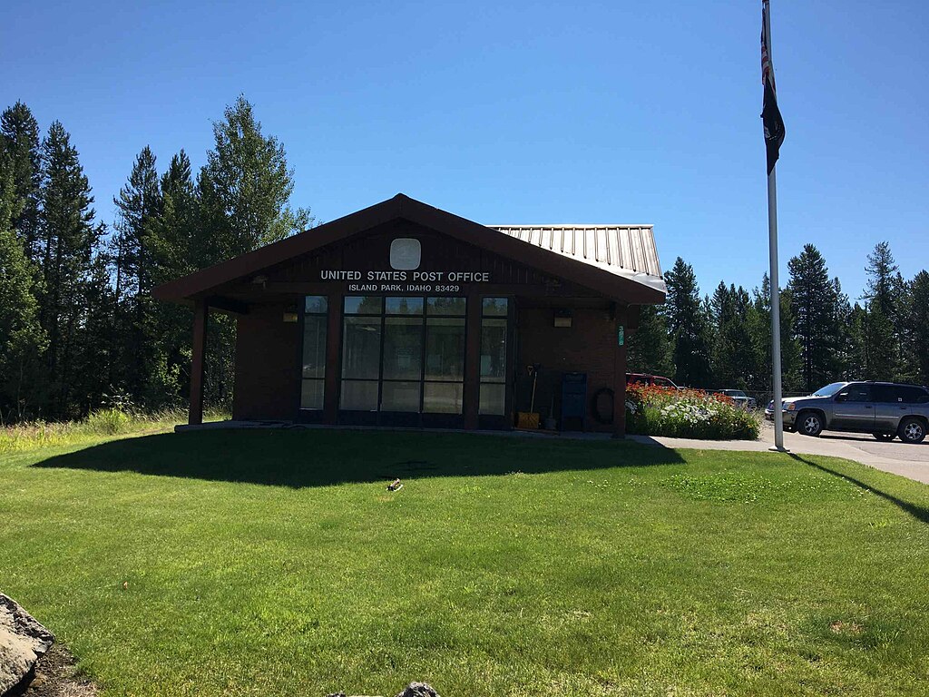 Post office in Island Park, Idaho. Building in shade