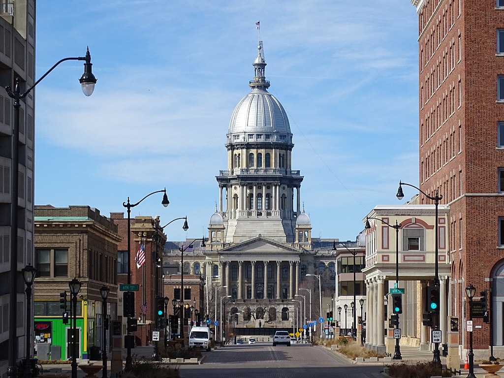 Street Scene with Capitol, Springfield, Illinois USA