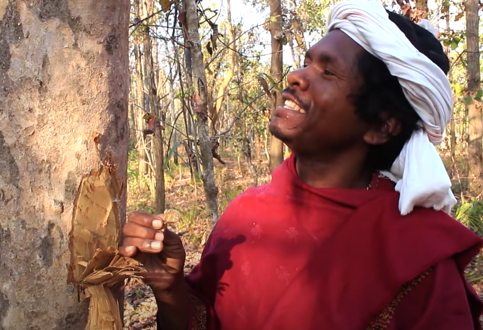Baiga tribe man eating something 