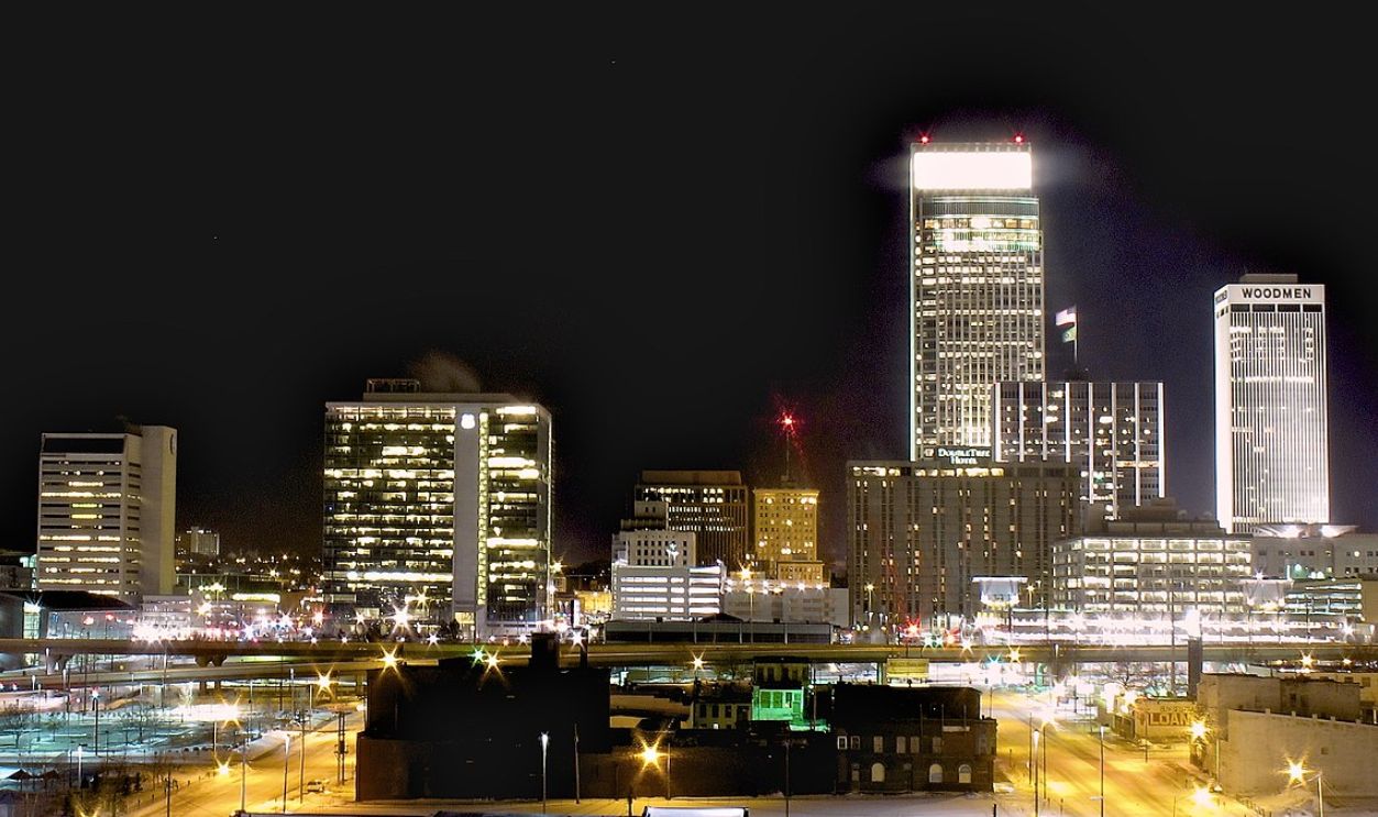 Downtown Omaha from the North at Night, Nebraska