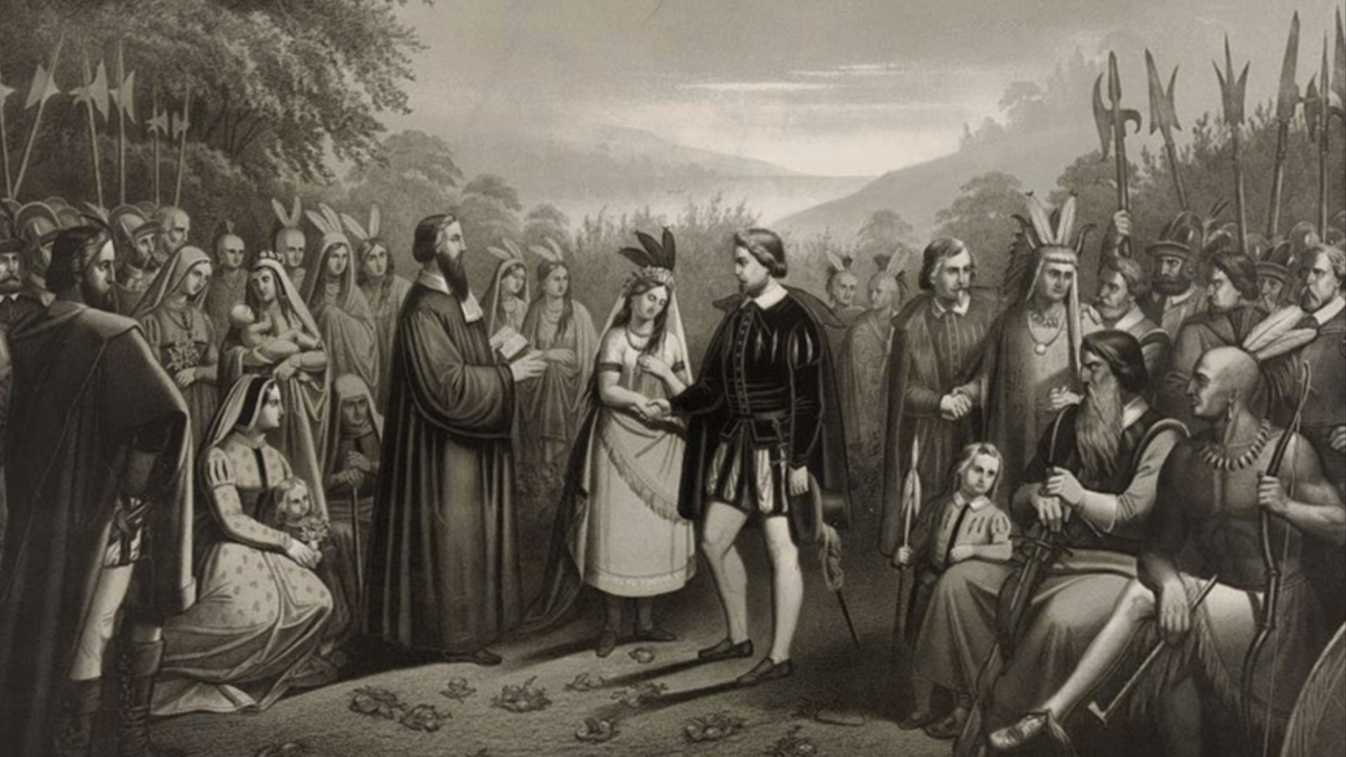 File:Anton Hohenstein - The marriage of Pocohontas to John Rolfe - lithography - Philadelphia, 1860s.jpg
