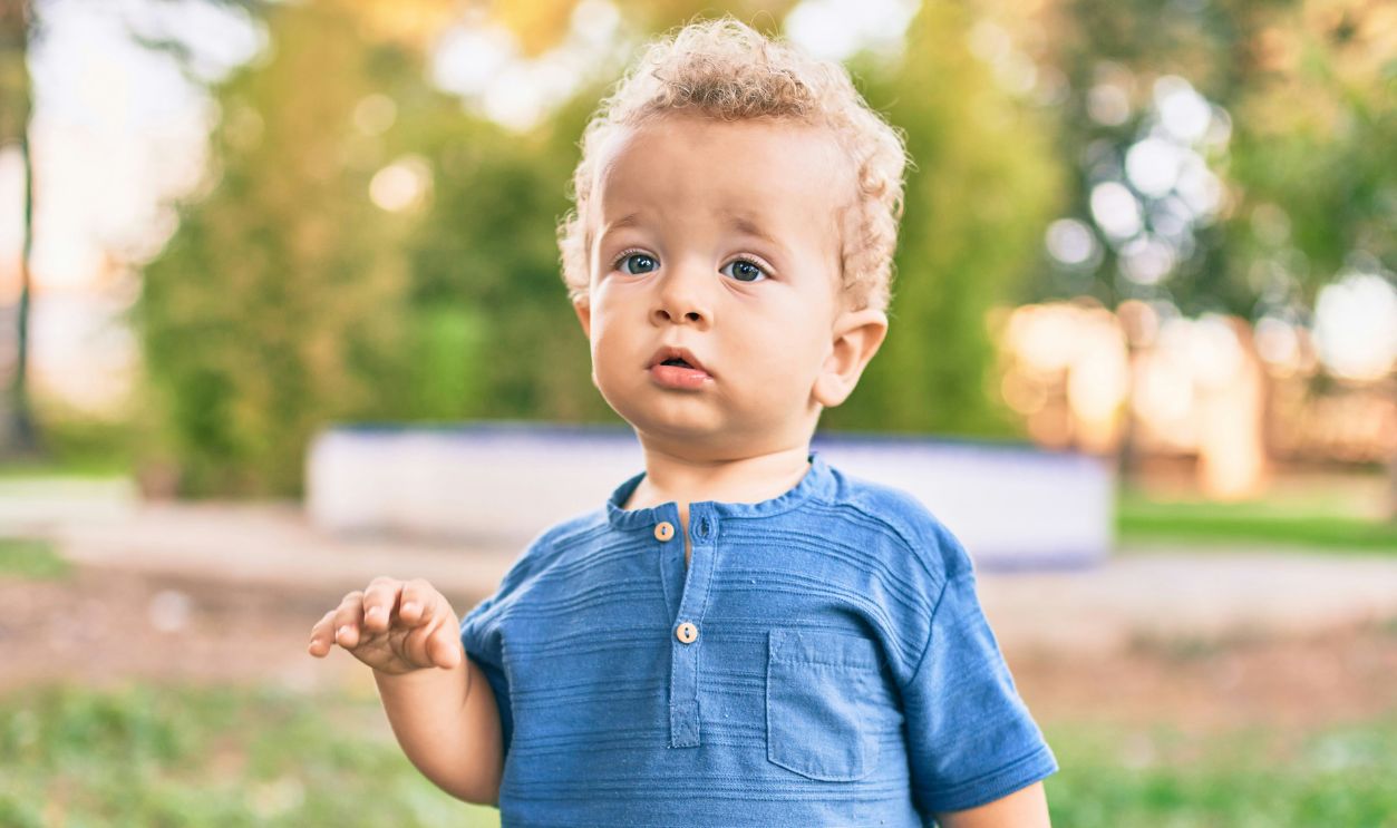Boy wearing blue T-shirt