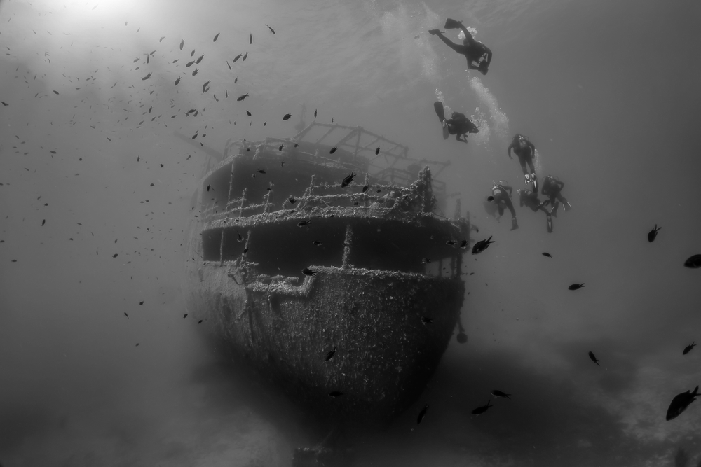 A sunken shipwreck in Naxos, Greece