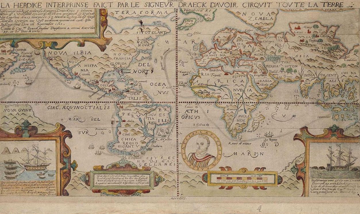 Francis Drake's journey 1577-1580, by unknown c1590