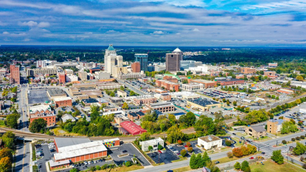 Aerial view of the city of Greensboro, North Carolina
