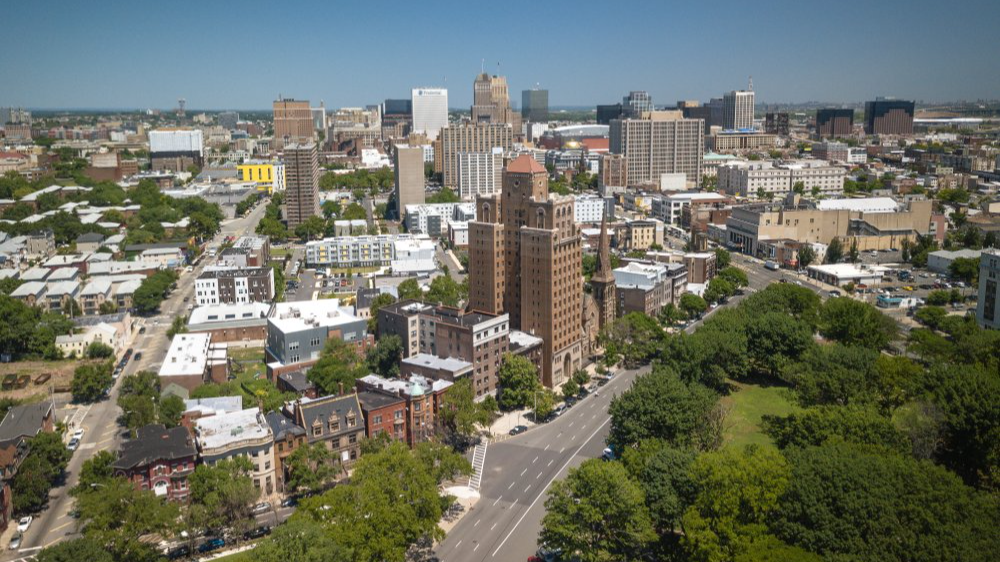 Vibrant urban scene of Newark, New Jersey captured from a high vantage point