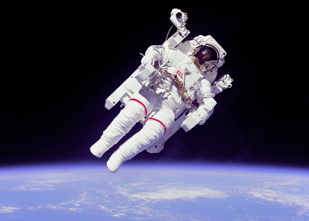 Astronaut Bruce McCandless II, on the first untethered spacewalk.