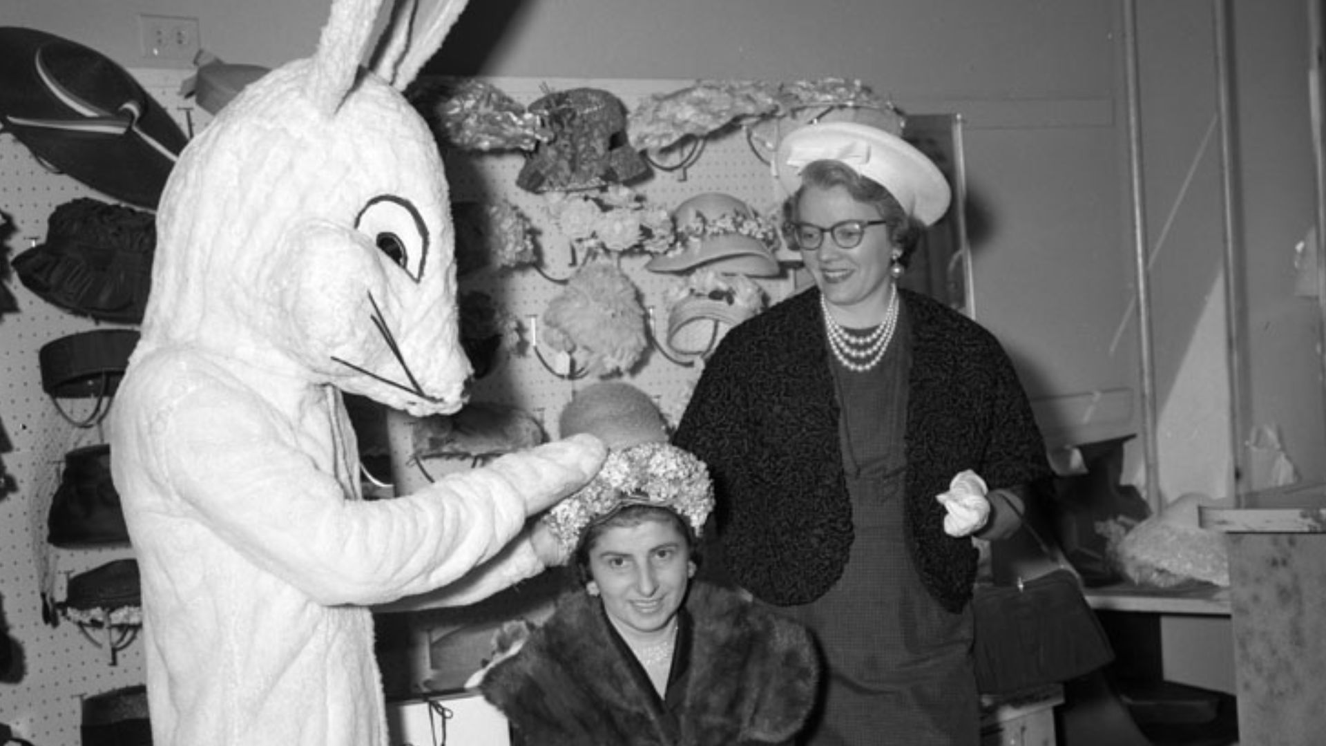 File:Easter Bunny with two women in Virginia, 1960.jpg
