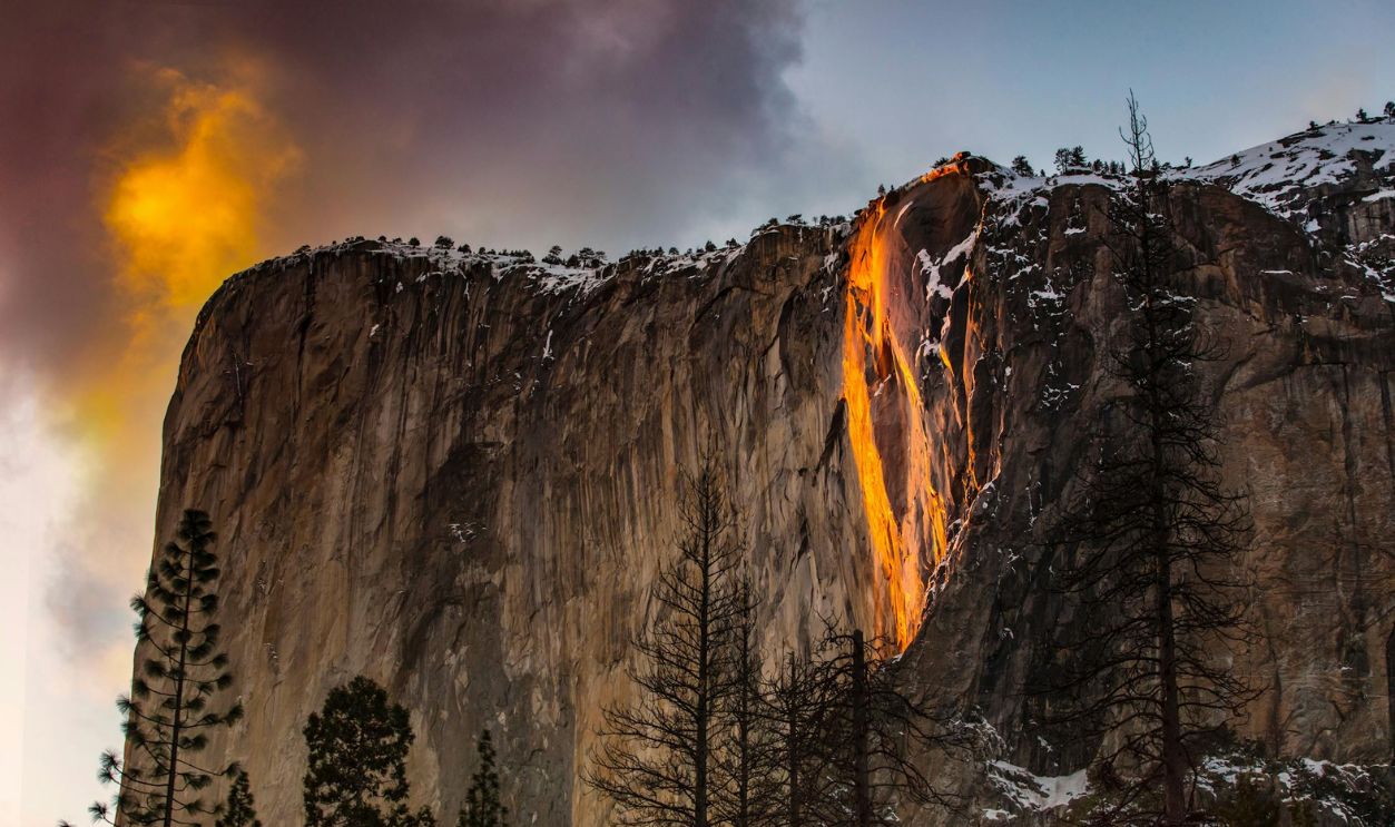 The Fire-Like Waterfall Of Yosemite, California