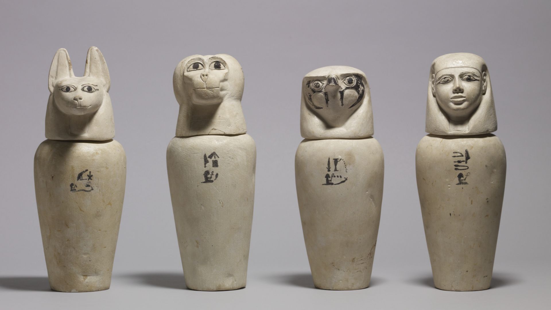 File:Egyptian - A Complete Set of Canopic Jars - Walters 41171, 41172, 41173, 41174 - Group.jpg