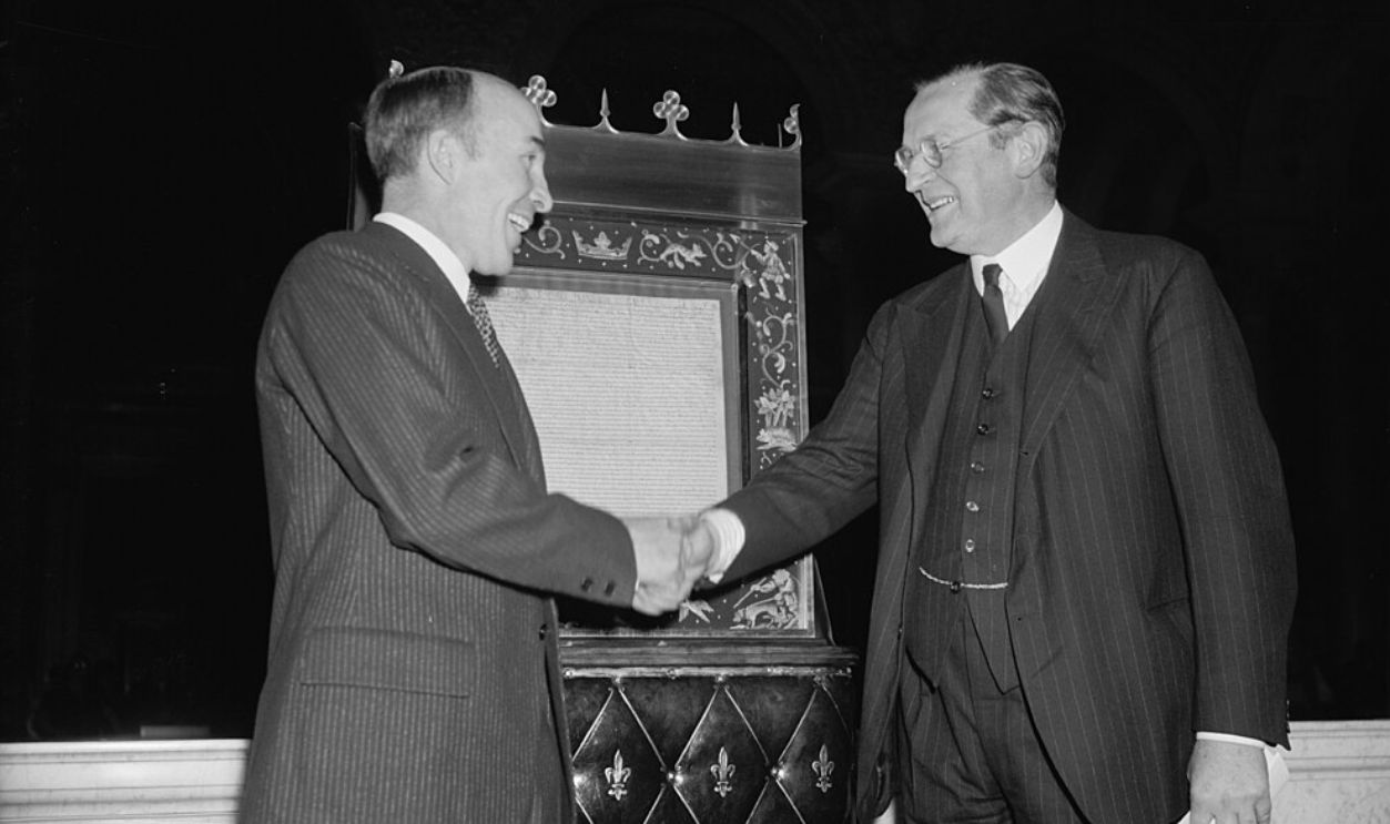 File:Magna Carta deposited in Congressional Library for duration of war. Washington, D.C., Nov. 28. The most cherished existing copy of the Magna Carta was today deposited in the Congressional LCCN2016876672.jpg